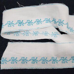 Vintage Trim Ribbon Edging Cotton Machine Embroidered Blue Hearts 2.5" Wide 5yds